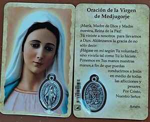 ESTAMPA VIRGEN DE MEDJUGORJE CON MEDALLA VML1/MG