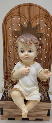 NIÑO JESUS EN TRONO MADERA OLIVO 14,6 X 6,5 CM (DMC)