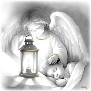 CUADRITO ANGEL DE LA GUARDA C/FAROL B/N ORO 18X18 CM - 05181549D