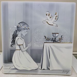 CUADRITO COMUNIÓN NIÑA B/W 12X12 CM. - F198442D