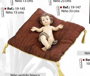 NIÑO JESÚS EN COJÍN MARRÓN FLECOS 13CM 04/228