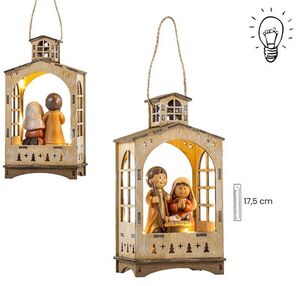 MISTERIO EN FAROL DE MADERA CON LUZ 18 CM - 24/024