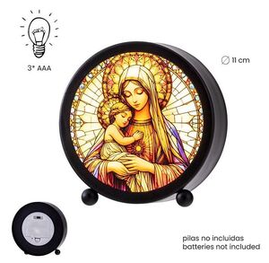 VIRGEN CON NIÑO Y LUZ 11 CM