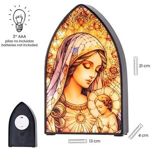 VIRGEN CON NIÑO Y LUZ 20 CM