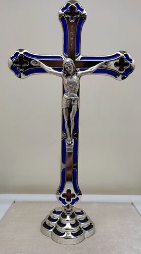 CRUZ NÍQUEL BASE 20 CM. ESMALTADA AZUL