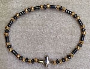 BRAZALETE CRUZ HEMATITES CILINDRO 3X5MM DORADO