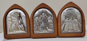 CUADRO MADERA ICONO CON PLACA DE PLATA 6,5 X 8 CM. PRECIO UNIDAD