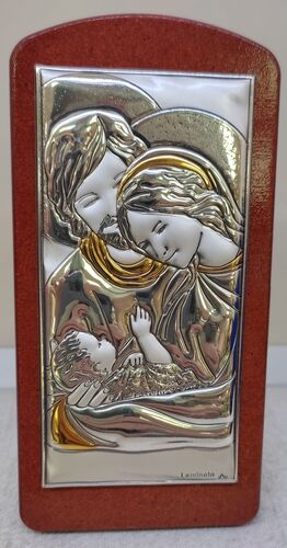 CUADRO MADERA ICONO CON PLACA DE PLATA 6 X 12,5 CM.