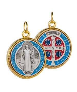 MEDALLA SAN BENITO METAL 2 CM. BORDE DORADO