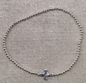 PULSERA BOLA PLATA 2MM ELASTICA CRUZ PLE-2M