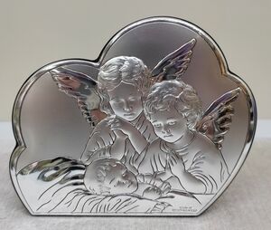 PLACA ÁNGELES DE LA GUARDA PLATA 4 X 3,5 CM
