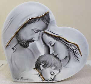 CUADRITO SAGRADA FAMILIA BLANCO Y NEGRO DECORADO ORO 15X14 CM. - 0552218.1D