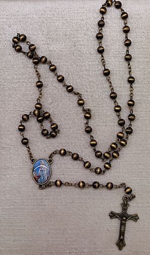 ROSARIO CRISTAL LISO MARRÓN CON ACABADO BRONCE MARÍA 03012145