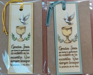 MARCAPÁGINAS MADERA CÁLIZ COMUNIÓN MOD.4