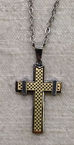 CRUZ COLGANTE ACERO 3X2 CM BICOLOR SIN CRISTO CADENA ACERO