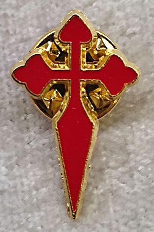 PIN CRUZ DE SANTIAGO ESMALTE ROJO BORDE DORADO 2CM