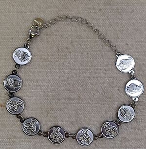 PULSERA ACERO ESCAPULARIO MEDALLAS REDONDAS 10MM VIRGEN DEL CARMEN Y SDO. CORAZÓN