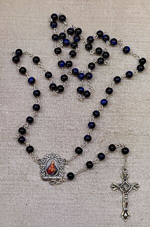 ROSARIO CRISTAL LISO 6MM AZUL INTENSO Y NEGRO