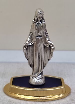 IMAGEN VIRGEN MILAGROSA PLATEADA 7 CM. C/BASE ESMALTE/ORO